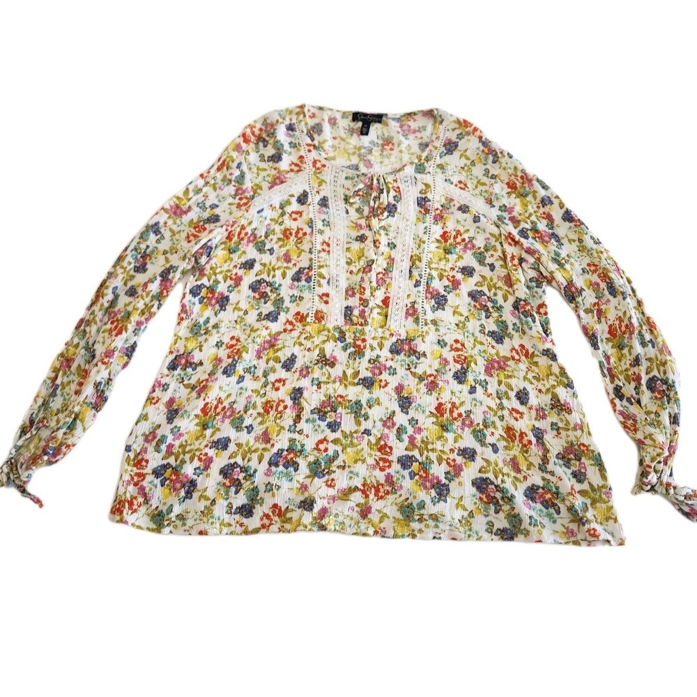 Jessica Simpson Floral Boho Peasant Cottage Prairie Fairy Lace Trim Blouse SZ 1X